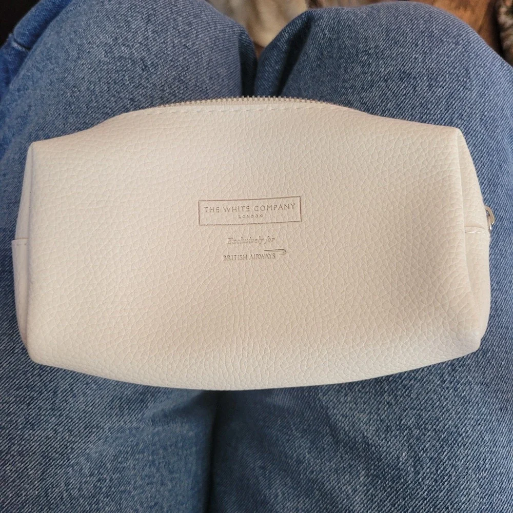 The White Company British Airways Cream Pebbled Faux Leather Cosmetic Travel Bag